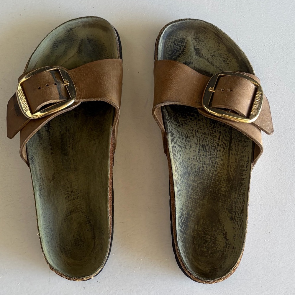 Birkenstock Brown Leather Sandals Gold Buckle Woman’s Size 40 Made in Germany - Picture 2 of 11